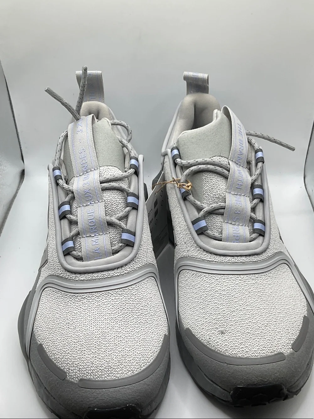adidas Women's Light Gray and Blue Knit Athletic Sneakers, size 8